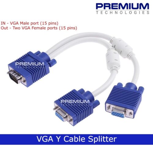 VGA Y Splitter Cable (2 Way) 1 Male to 2 Female Adapter Converter for Screen Duplication for PC Laptop